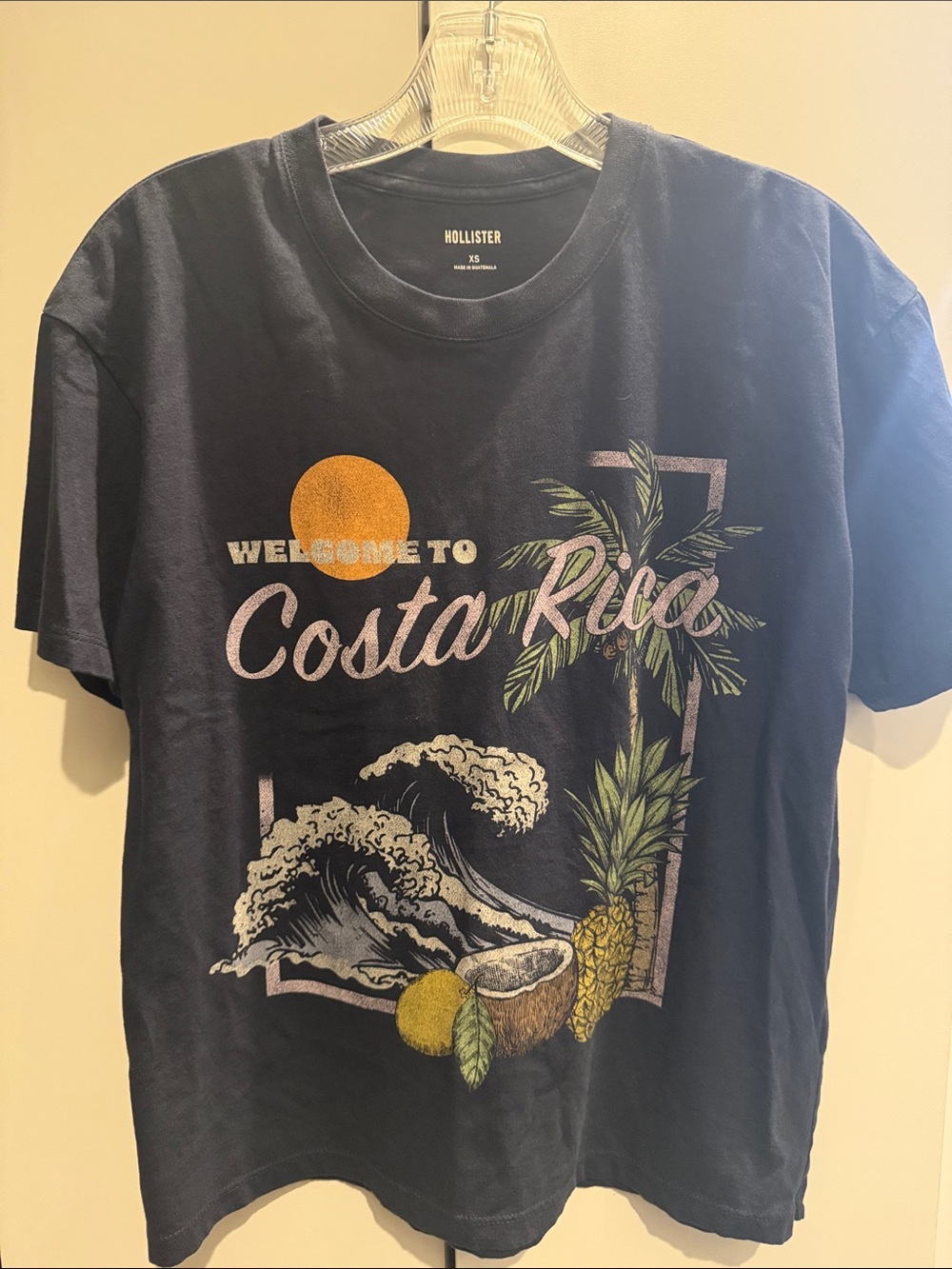 Hollister Black Costa Rica Graphic Tee with Yellow & Green Accents